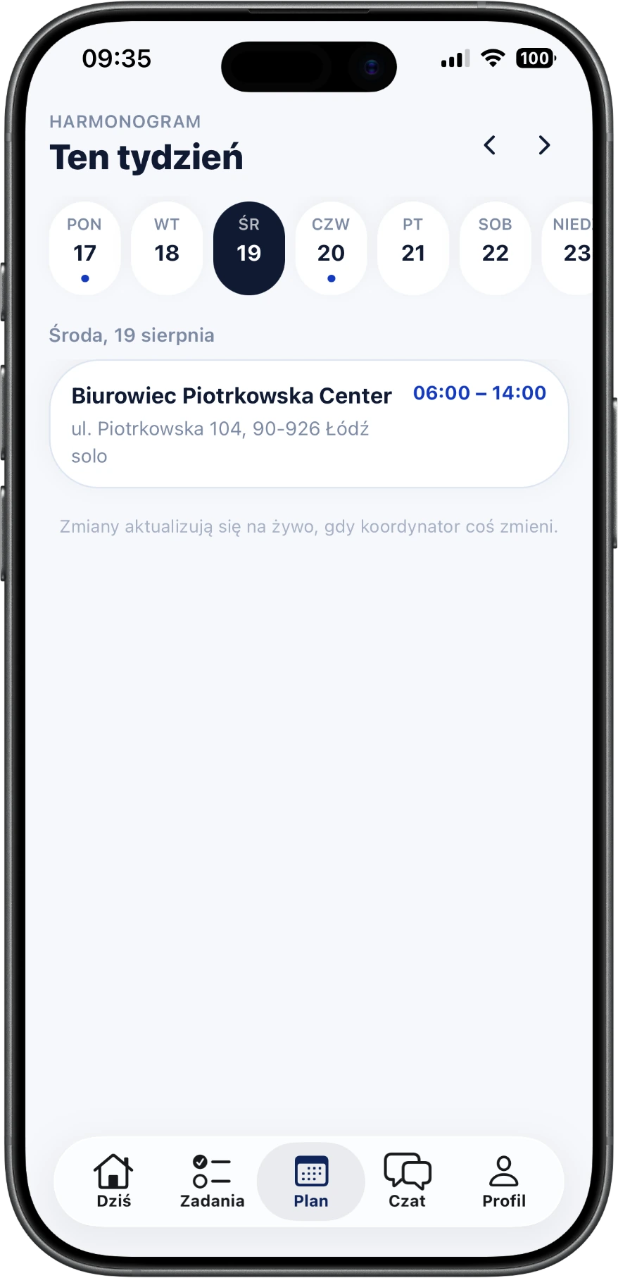 Grafik na tydzień, aktualizowany na żywo