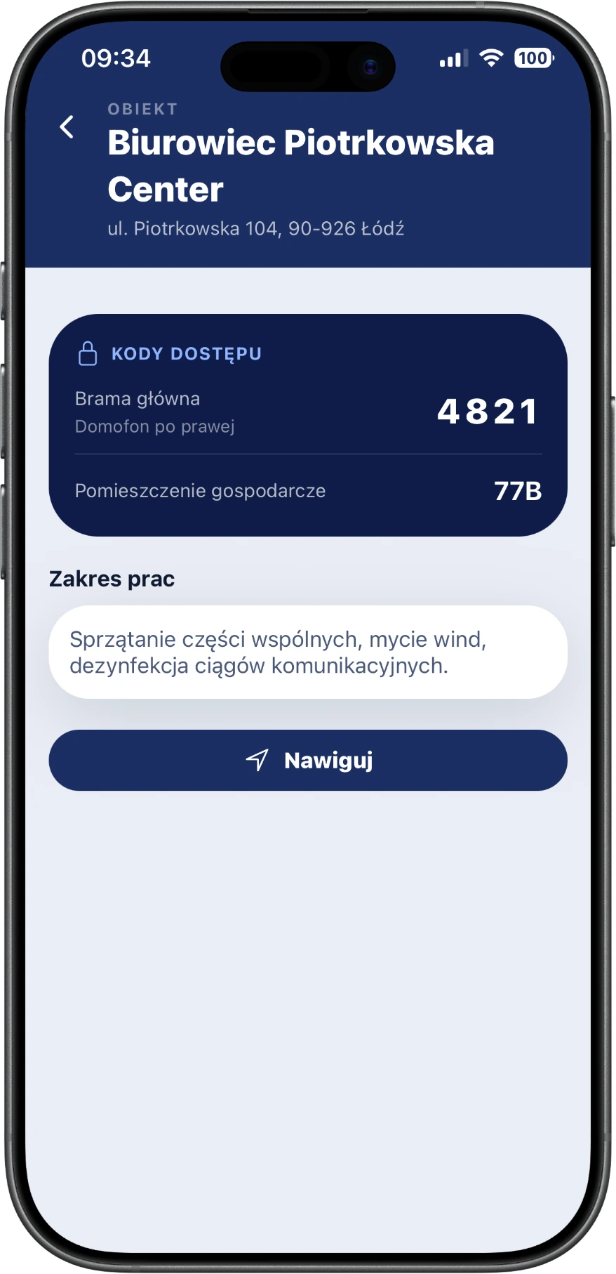 Obiekt: kody wejścia, zakres prac, nawigacja
