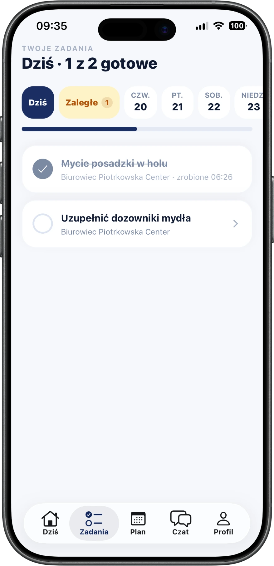 Zadania na dziś, zaległe w osobnej zakładce