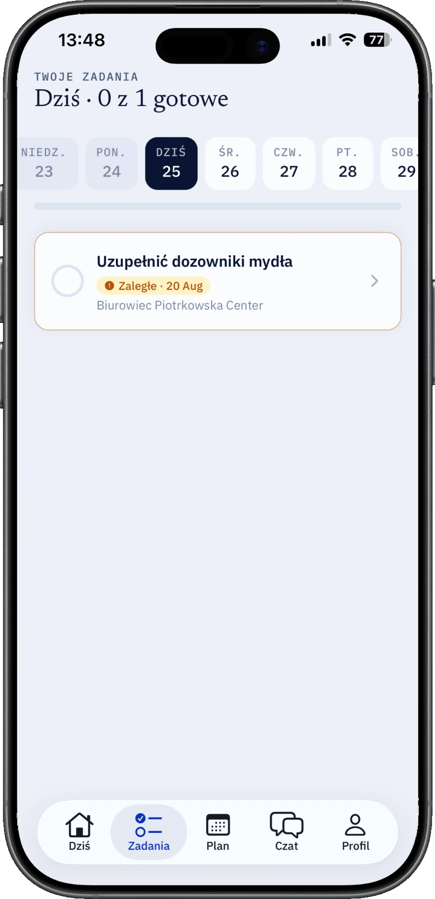 Zadania na dziś, zaległe w osobnej zakładce